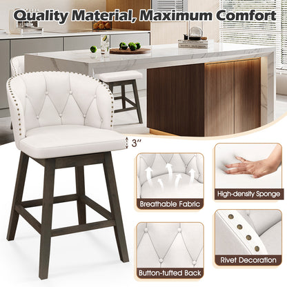 Fabric Upholstered Counter Stools Set of 2 with 360° Swivel and Footrest, Stylish Bar Chairs - Beige