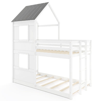 Solid Wood Twin Over Twin Bunk Bed with Full-Length Safety Guardrail and Sturdy Ladder