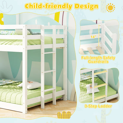 Solid Wood Twin Over Twin Bunk Bed with Full-Length Safety Guardrail and Sturdy Ladder
