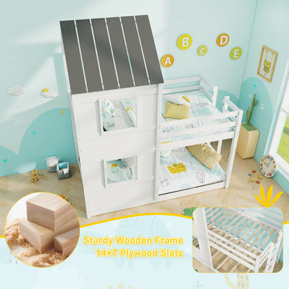 Solid Wood Twin Over Twin Bunk Bed with Full-Length Safety Guardrail and Sturdy Ladder