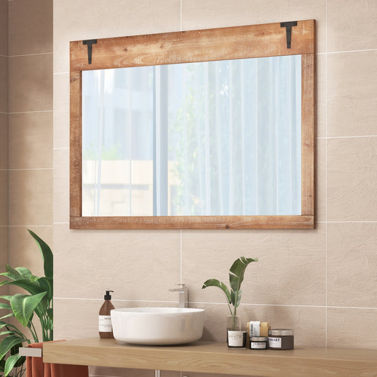 39 x 27.5 Inch Farmhouse Barn Door Wall Mirror with Solid Wood Frame – Rustic Decorative Mirror