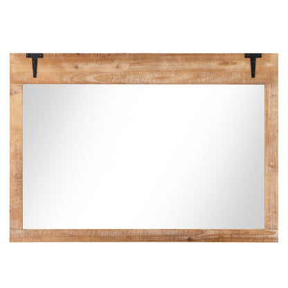 39 x 27.5 Inch Farmhouse Barn Door Wall Mirror with Solid Wood Frame – Rustic Decorative Mirror