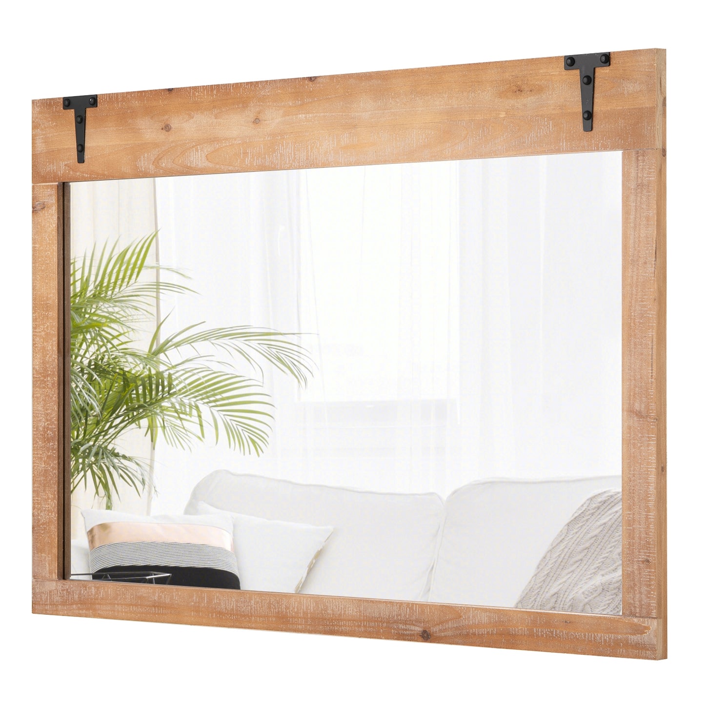 39 x 27.5 Inch Farmhouse Barn Door Wall Mirror with Solid Wood Frame – Rustic Decorative Mirror
