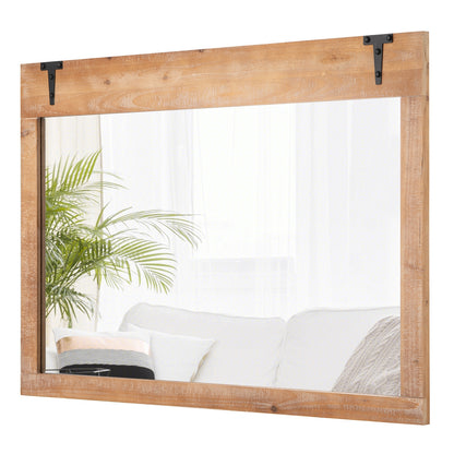 39 x 27.5 Inch Farmhouse Barn Door Wall Mirror with Solid Wood Frame – Rustic Decorative Mirror