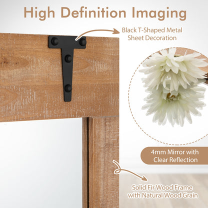 39 x 27.5 Inch Farmhouse Barn Door Wall Mirror with Solid Wood Frame – Rustic Decorative Mirror
