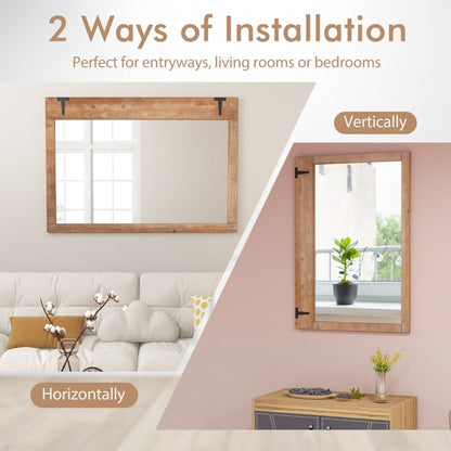 39 x 27.5 Inch Farmhouse Barn Door Wall Mirror with Solid Wood Frame – Rustic Decorative Mirror