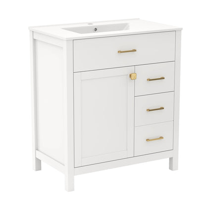 30 Inch Modern Bathroom Vanity with Ceramic Sink, 2 Drawers, and Adjustable Shelf
