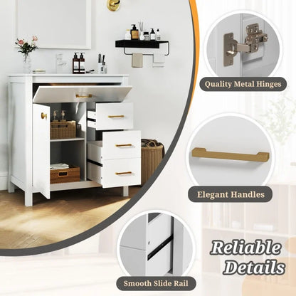 30 Inch Modern Bathroom Vanity with Ceramic Sink, 2 Drawers, and Adjustable Shelf