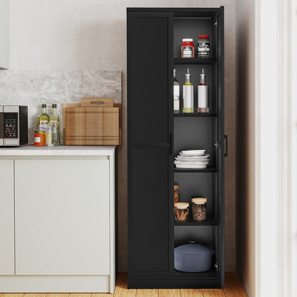 70 Inch Freestanding Storage Cabinet with Adjustable Shelves and Double Doors - Black