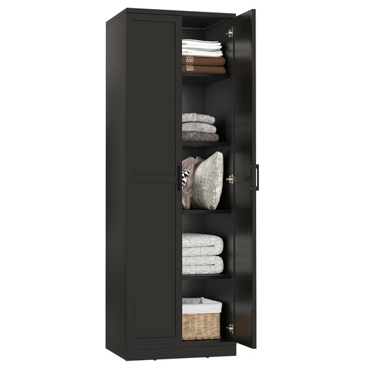 70 Inch Tall Freestanding Storage Cabinet with 2 Doors, 5 Shelves, and Adjustable Storage - Black