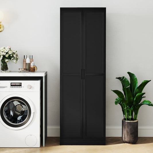 70 Inch Freestanding Storage Cabinet with Adjustable Shelves and Double Doors - Black