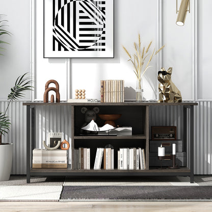 Modern TV Stand with Adjustable Shelves and Built-In Power and USB Charging Ports for TVs up to 50 Inches