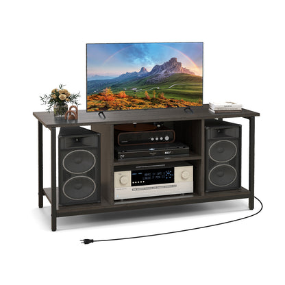 Modern TV Stand with Adjustable Shelves and Built-In Power and USB Charging Ports for TVs up to 50 Inches