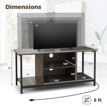 Modern TV Stand with Adjustable Shelves and Built-In Power and USB Charging Ports for TVs up to 50 Inches