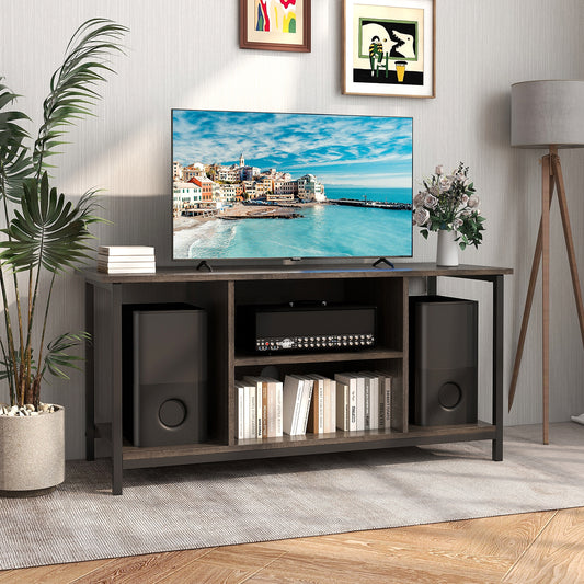 Modern TV Stand with Adjustable Shelves and Built-In Power and USB Charging Ports for TVs up to 50 Inches