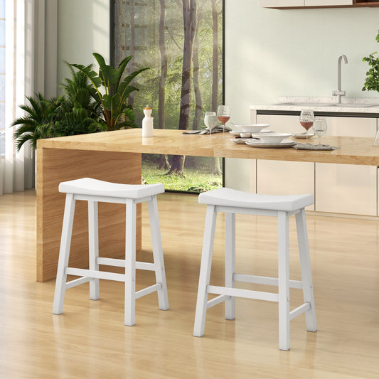 24 Inch Wooden Counter Stools Set of 2 with Curved White Seats and Footrests