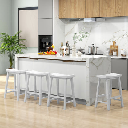 24 Inch Wooden Counter Stools Set of 2 with Curved White Seats and Footrests