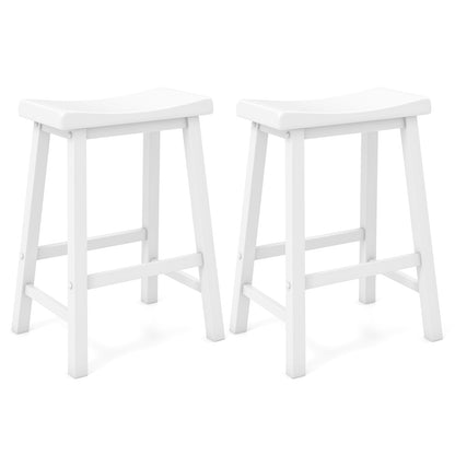 24 Inch Wooden Counter Stools Set of 2 with Curved White Seats and Footrests