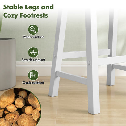 24 Inch Wooden Counter Stools Set of 2 with Curved White Seats and Footrests