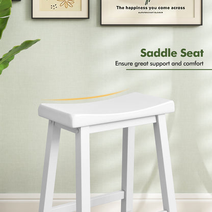 24 Inch Wooden Counter Stools Set of 2 with Curved White Seats and Footrests