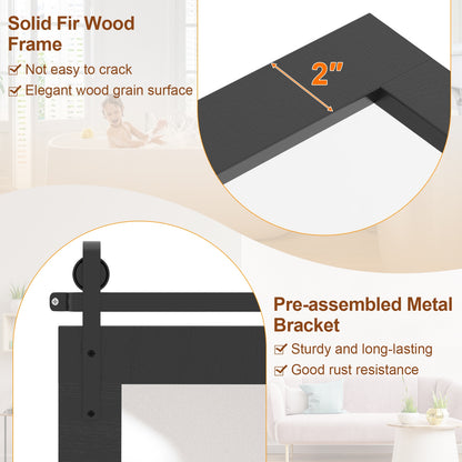 40 x 26 Inch Farmhouse Barn Door Style Wall Mirror with Solid Wood Frame and Metal Bracket - Black