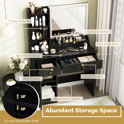 Lighted Makeup Vanity Desk with Mirror and Chair – Black