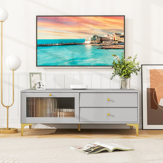 Contemporary Media Console with Glass Front, Storage Compartment and Dual Drawers for 55 Inch TV