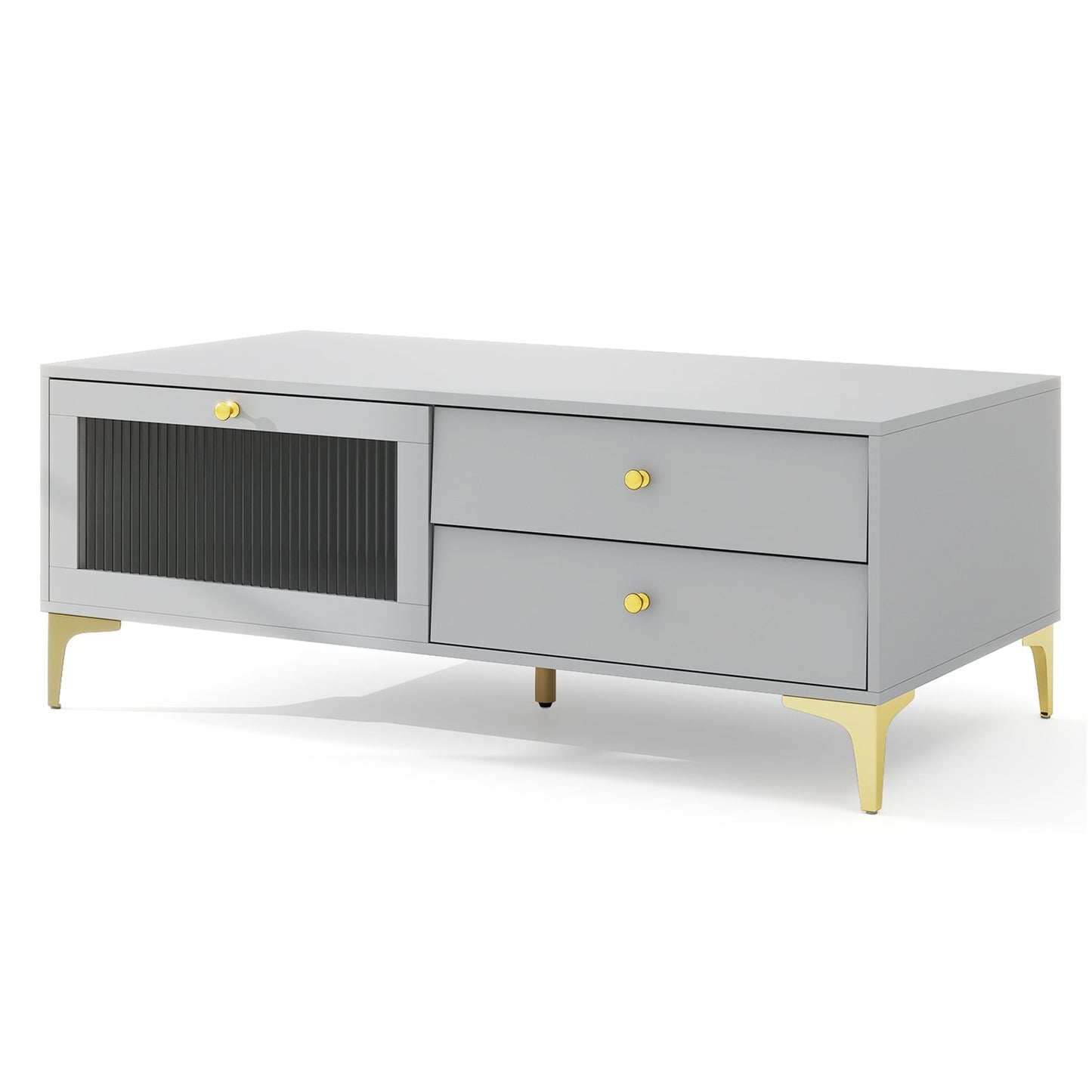 Contemporary Media Console with Glass Front, Storage Compartment and Dual Drawers for 55 Inch TV