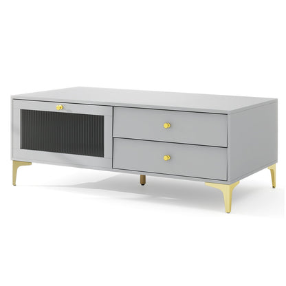 Contemporary Media Console with Glass Front, Storage Compartment and Dual Drawers for 55 Inch TV
