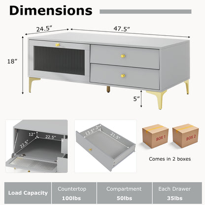 Contemporary Media Console with Glass Front, Storage Compartment and Dual Drawers for 55 Inch TV