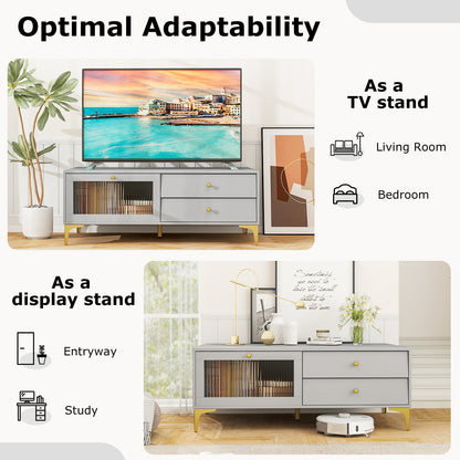 Contemporary Media Console with Glass Front, Storage Compartment and Dual Drawers for 55 Inch TV