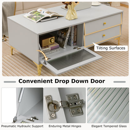 Contemporary Media Console with Glass Front, Storage Compartment and Dual Drawers for 55 Inch TV