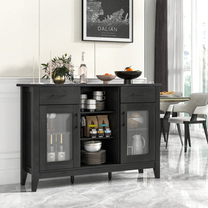 Modern Sideboard Buffet with 2 Drawers and Adjustable Storage Shelves - Black