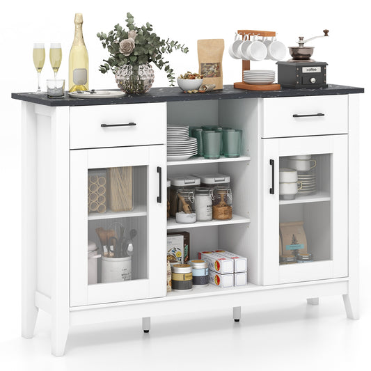 Modern Sideboard Buffet with 2 Drawers and Adjustable Storage Shelves - White