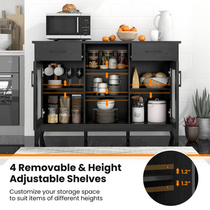 Modern Sideboard Buffet with 2 Drawers and Adjustable Storage Shelves - Black