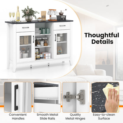 Modern Sideboard Buffet with 2 Drawers and Adjustable Storage Shelves - White