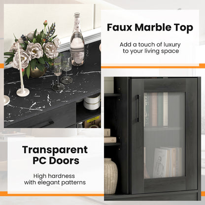 Modern Sideboard Buffet with 2 Drawers and Adjustable Storage Shelves - Black
