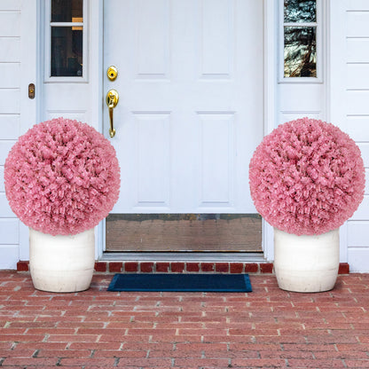 17.5" Faux Pink Eucalyptus Topiary Balls with 7 Layer Leaves for Garden, Porch & Wedding Decor