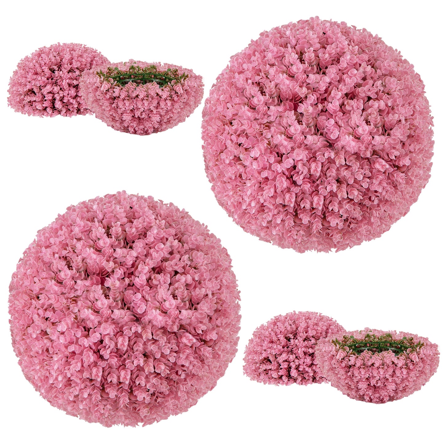 17.5" Faux Pink Eucalyptus Topiary Balls with 7 Layer Leaves for Garden, Porch & Wedding Decor