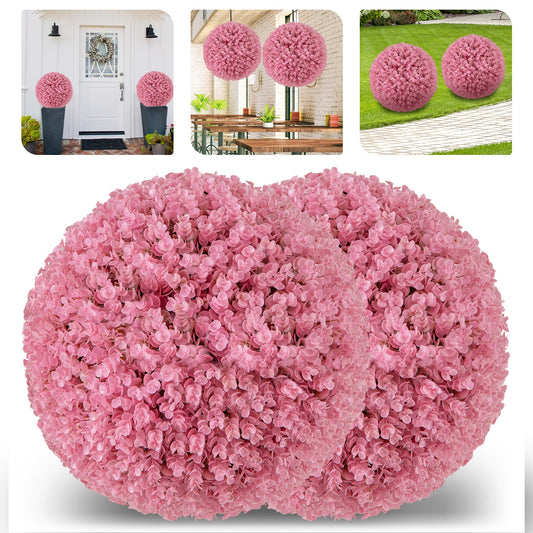 17.5" Faux Pink Eucalyptus Topiary Balls with 7 Layer Leaves for Garden, Porch & Wedding Decor