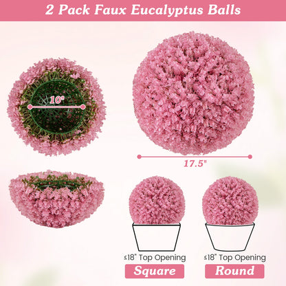 17.5" Faux Pink Eucalyptus Topiary Balls with 7 Layer Leaves for Garden, Porch & Wedding Decor
