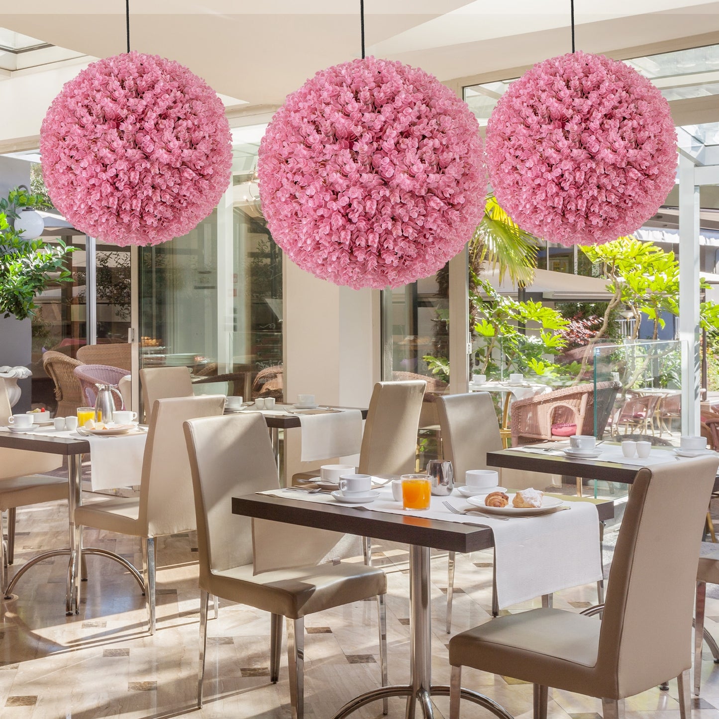 17.5" Faux Pink Eucalyptus Topiary Balls with 7 Layer Leaves for Garden, Porch & Wedding Decor
