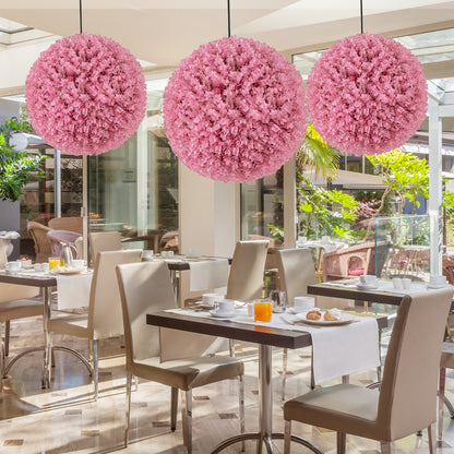 17.5" Faux Pink Eucalyptus Topiary Balls with 7 Layer Leaves for Garden, Porch & Wedding Decor