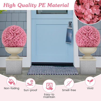 17.5" Faux Pink Eucalyptus Topiary Balls with 7 Layer Leaves for Garden, Porch & Wedding Decor