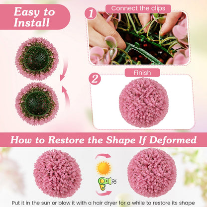 17.5" Faux Pink Eucalyptus Topiary Balls with 7 Layer Leaves for Garden, Porch & Wedding Decor