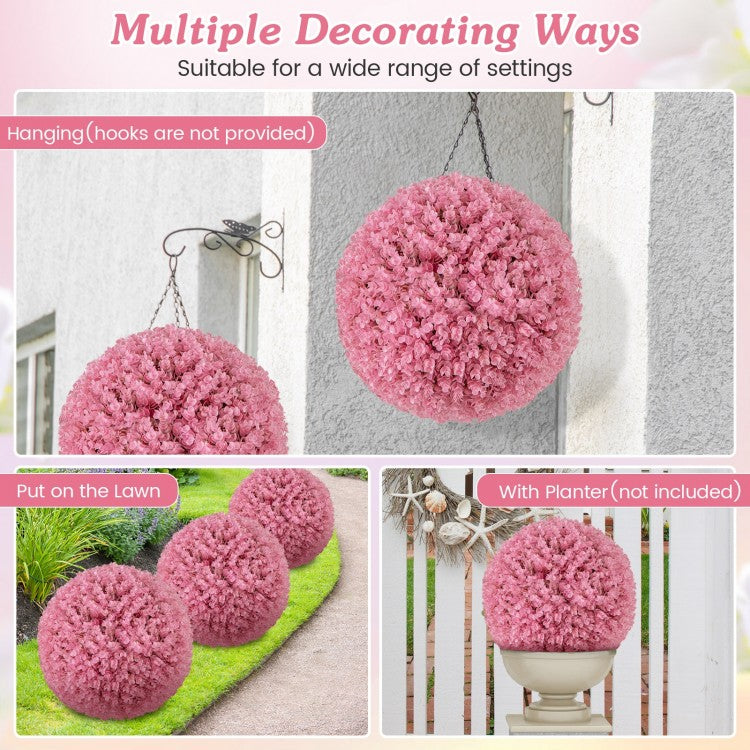 17.5" Faux Pink Eucalyptus Topiary Balls with 7 Layer Leaves for Garden, Porch & Wedding Decor