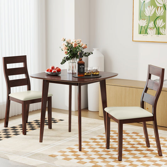 Rustic 3 Piece Wooden Dining Set with Square Table and Upholstered Chairs