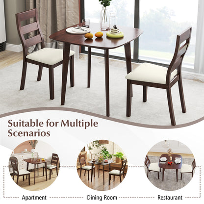 Rustic 3 Piece Wooden Dining Set with Square Table and Upholstered Chairs