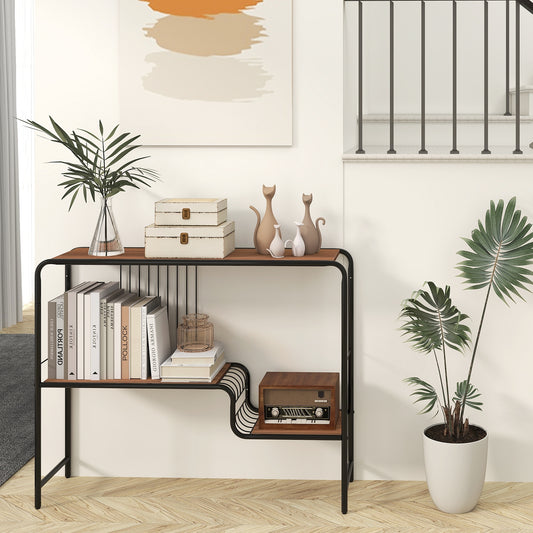 Urban Chic Console Table with Dual Storage Shelves and Sleek Metal Frame for Stylish Living Spaces