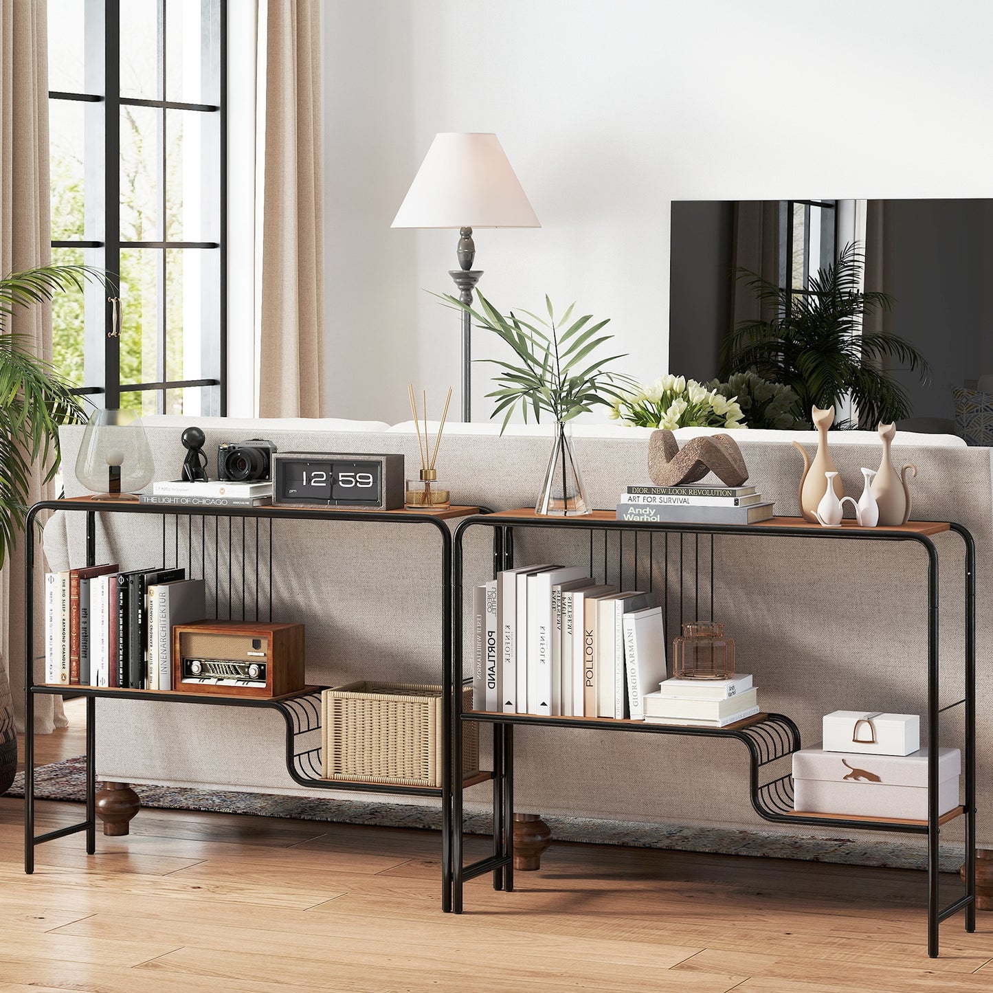 Urban Chic Console Table with Dual Storage Shelves and Sleek Metal Frame for Stylish Living Spaces